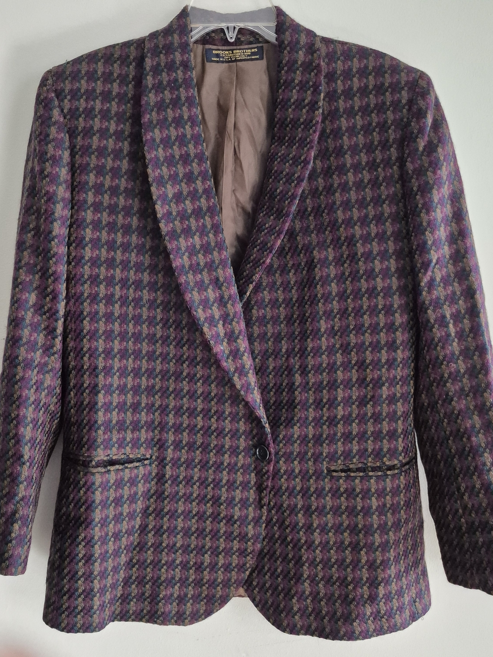 Vtg Brooks Brothers Houndstooth Tweed Blazer Jacket Shawl Lapel Dark Academia 10